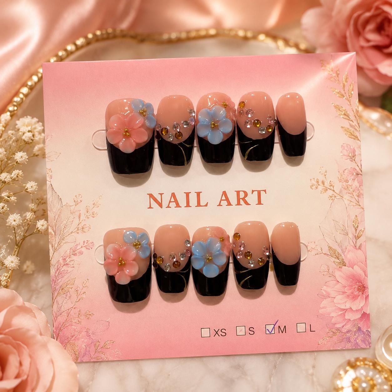 Midnight Blossom press-on nail set